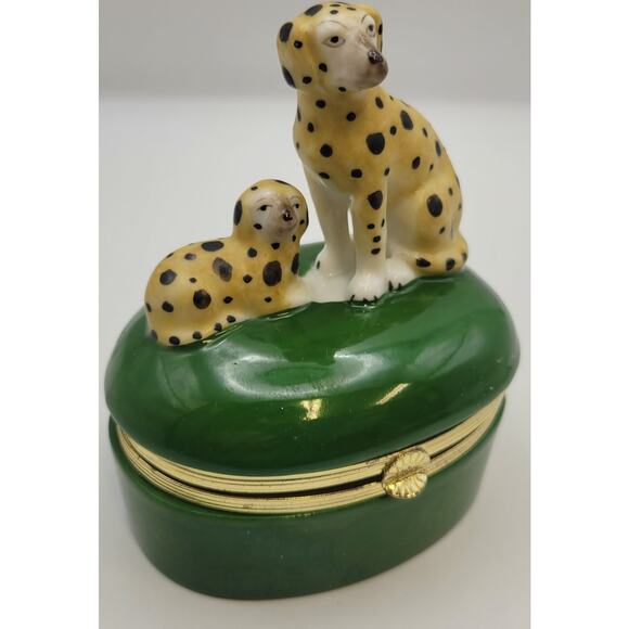 Vintage 1985 - Fitz And Floyd Dalmatian Dog Green Hinged Trinket Box 4.5" - Picture 5 of 16